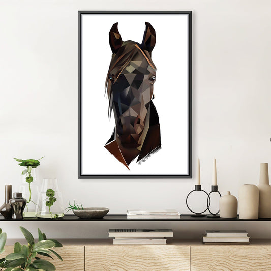 Abstract Low Poly Black Horse Oil Painting on Light Canvas Decor