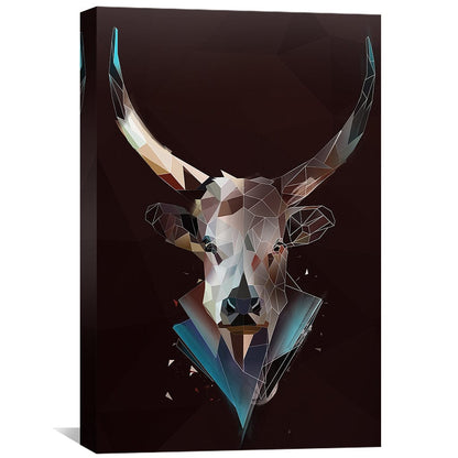 Geometric Bull Head Oil Painting on Dark Canvas - Modern Wall Art Décor