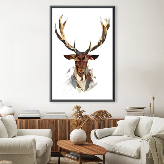 Geometric Deer Head Oil Painting for Modern Home Decor