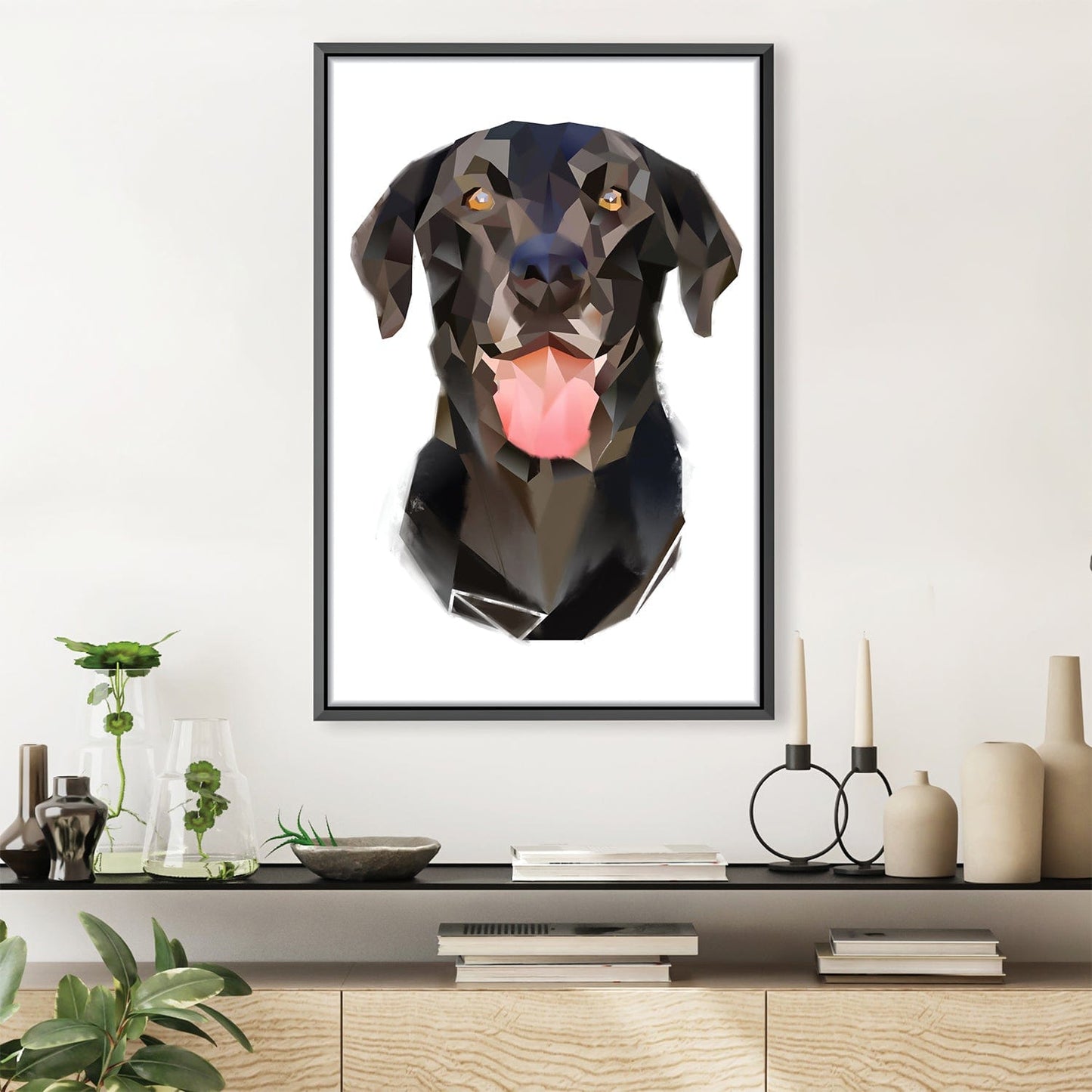 Polygonal Black Dog Oil Painting for Modern Home Decor