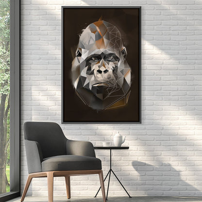 Geometric Gorilla Portrait on Dark Canvas | Modern Wall Art Decor