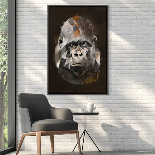 Geometric Gorilla Portrait on Dark Canvas | Modern Wall Art Decor