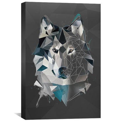 Geometric Gray Wolf Oil Painting on Dark Canvas for Modern Home Decor