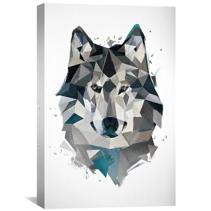 Geometric Gray Wolf Oil Painting for Contemporary Home Decor