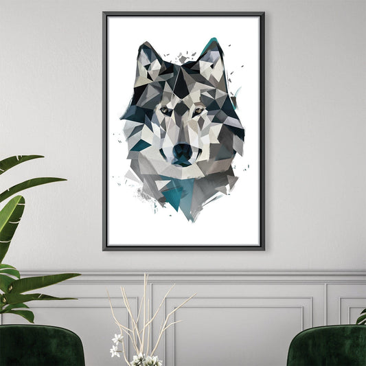 Geometric Gray Wolf Oil Painting for Contemporary Home Decor