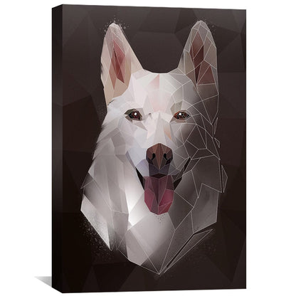 Stylish Low Poly Husky Artwork on Dark Canvas for Modern Decor