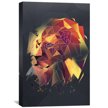 Abstract Low Poly Lion Artwork on Dark Canvas for Modern Decor