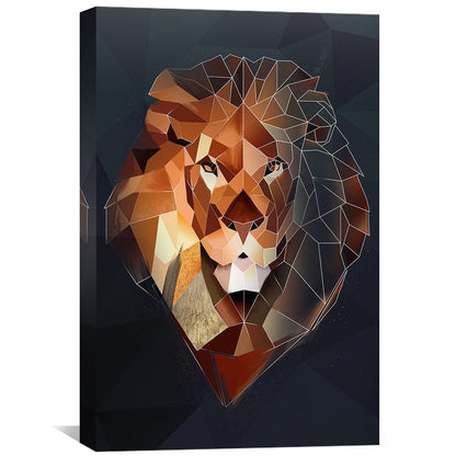 Geometric Lion Portrait on Dark Canvas – Modern Abstract Oil Painting for Home Decor