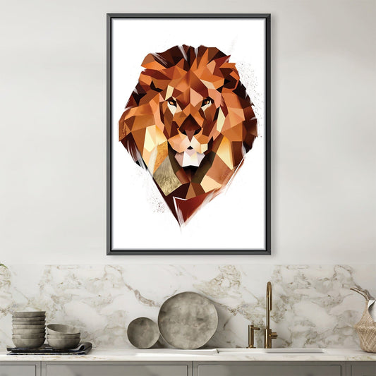 Geometric Lion Wall Art – Modern Low Poly Canvas Painting for Home Decor