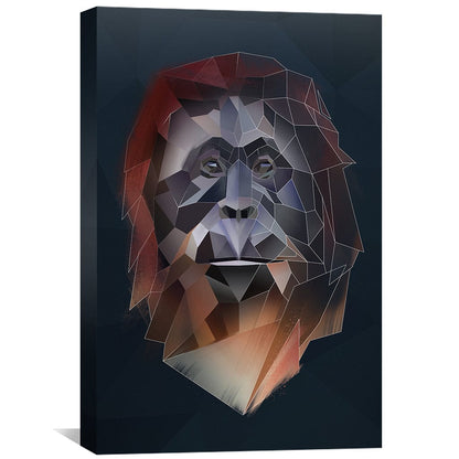Abstract Orangutan Art on Dark Canvas | Unique Low Poly Oil Painting Decor