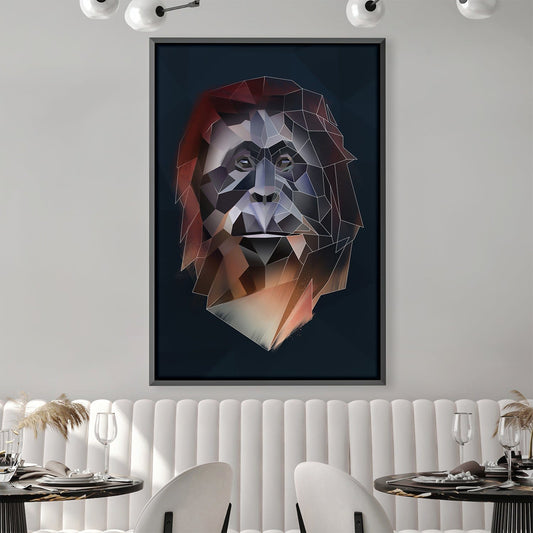 Abstract Orangutan Art on Dark Canvas | Unique Low Poly Oil Painting Decor