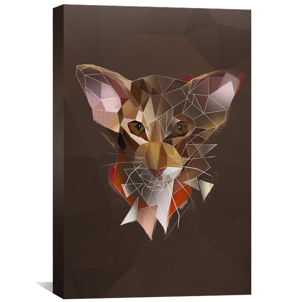 Abstract Low Poly Oriental Cat Art on Dark Canvas for Modern Decor