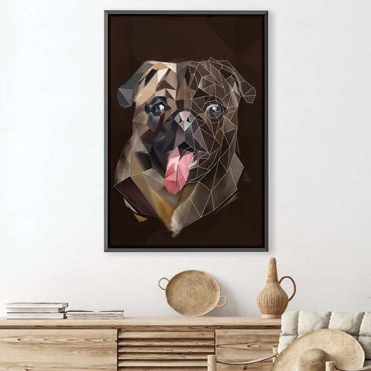 Geometric Pug Portrait on Dark Canvas – Modern Pet Art for Dog Lovers