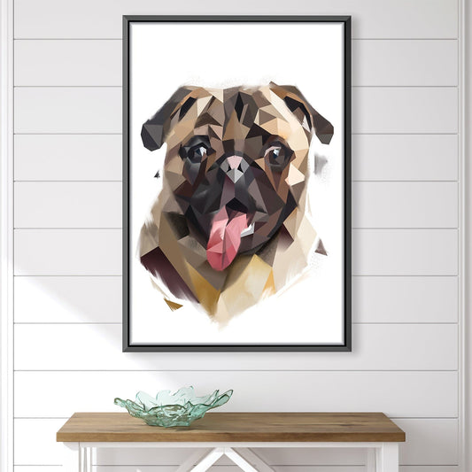 Geometric Pug Dog Oil Painting - Modern Animal Art for Home Decor