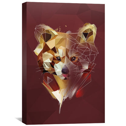Geometric Red Panda Oil Painting on Dark Canvas