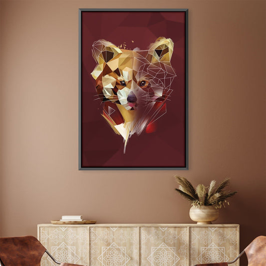 Geometric Red Panda Oil Painting on Dark Canvas