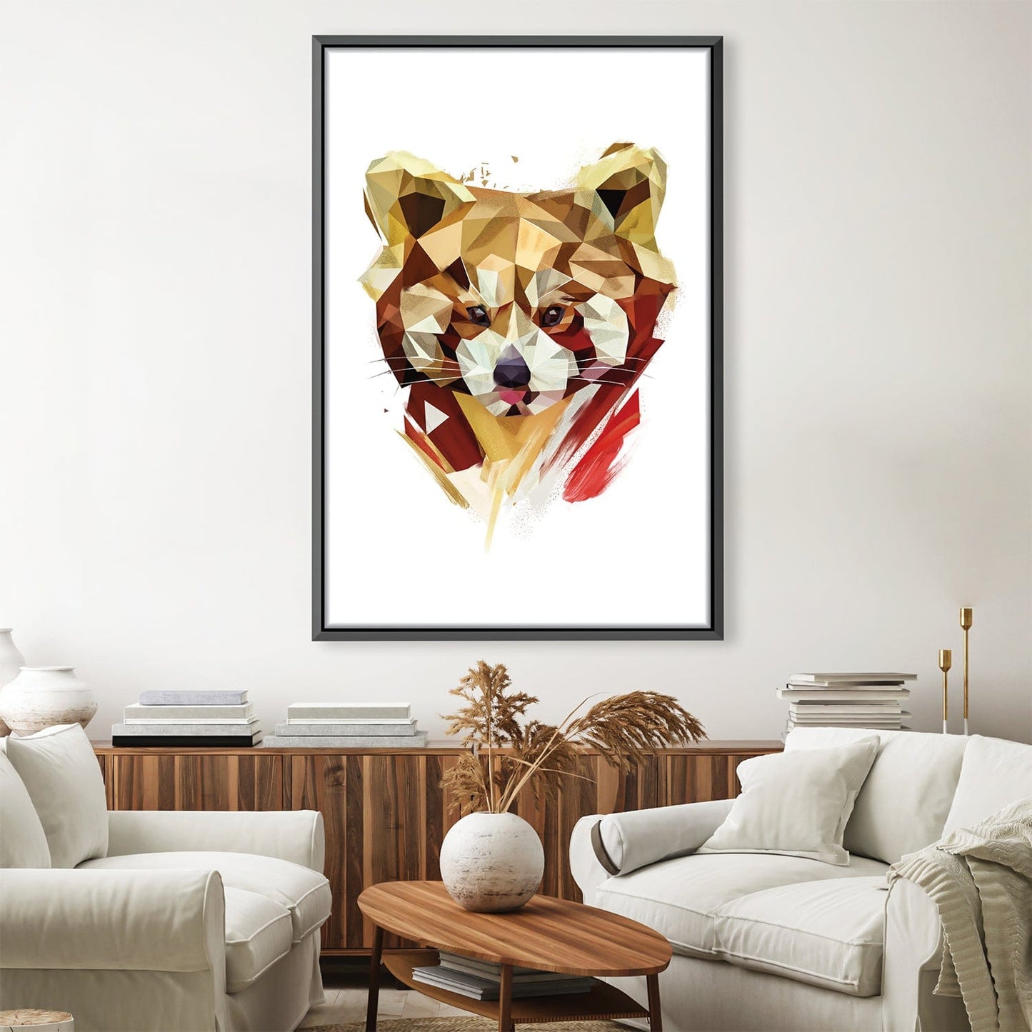 Abstract Low Poly Red Panda Oil Painting for Modern Home Décor