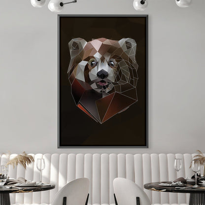 Geometric Red Panda Portrait on Dark Canvas - Modern Oil Painting Art