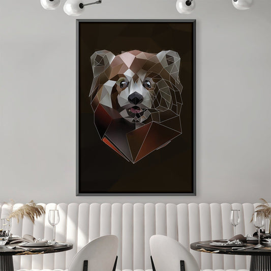 Geometric Red Panda Portrait on Dark Canvas - Modern Oil Painting Art