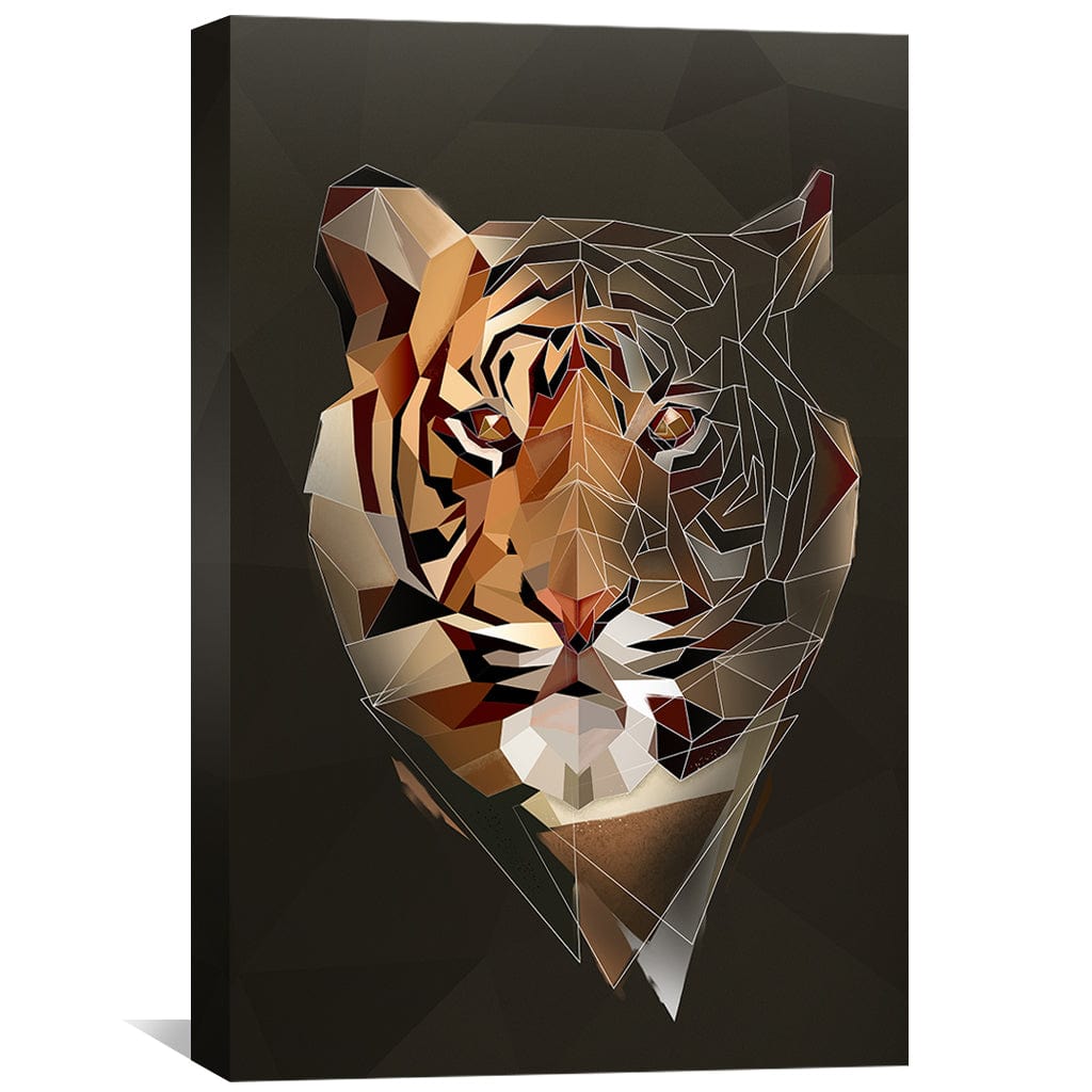 Stunning Low Poly Tiger Art on Dark Canvas - Modern Wildlife Home Décor