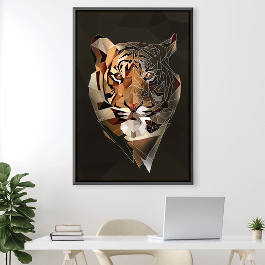 Stunning Low Poly Tiger Art on Dark Canvas - Modern Wildlife Home Décor