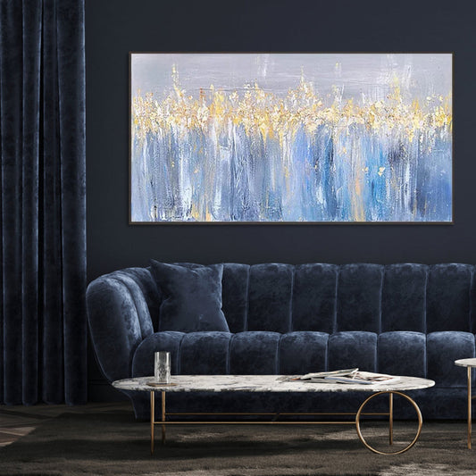 Radiant Blue and Gold Abstract Oil Painting for Modern Home Decor