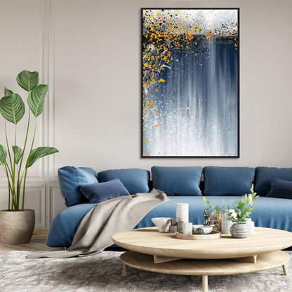 Vibrant Abstract Oil Painting with Gold and Blue Tones for Modern Home Decor