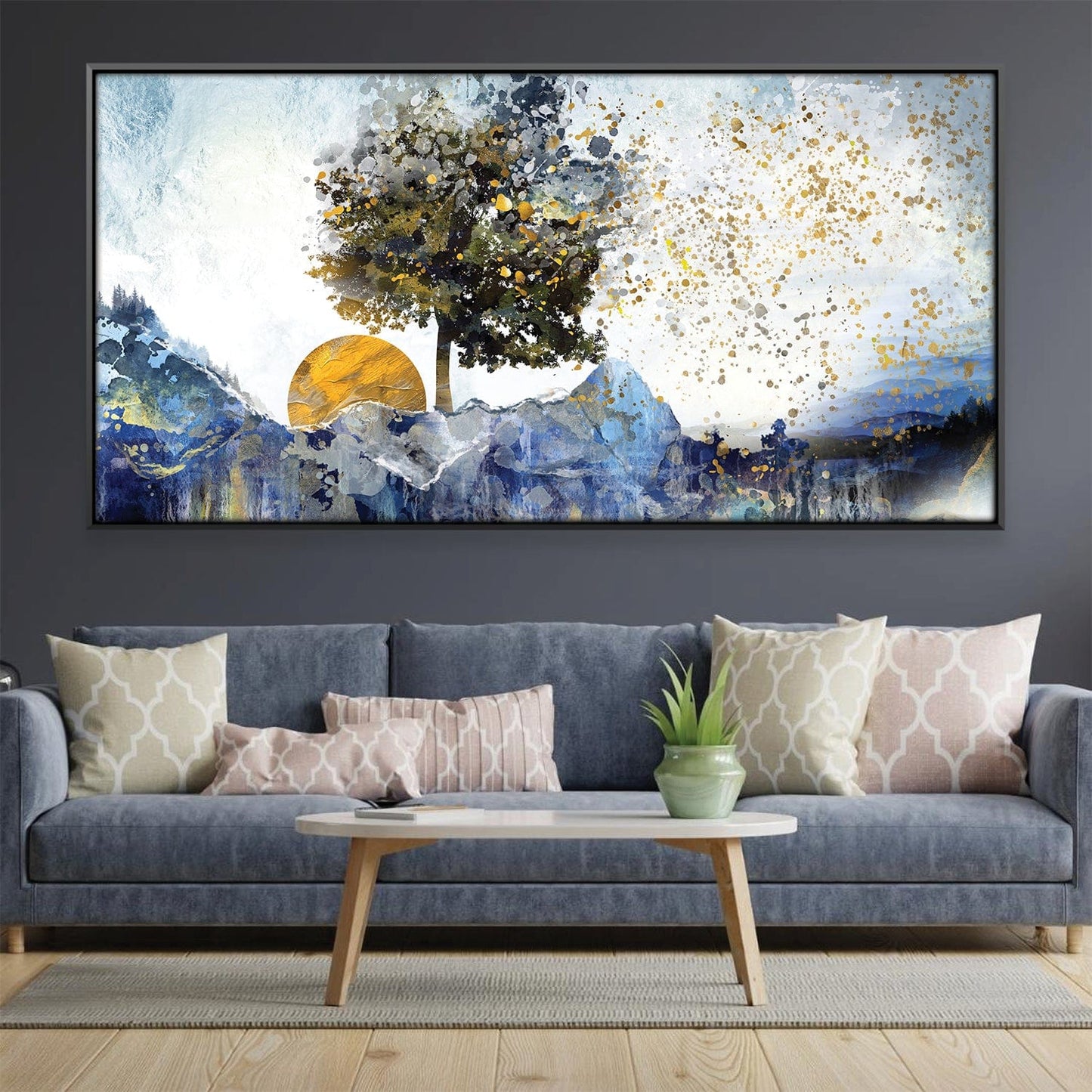 Radiant Tree and Sunset Oil Painting for Modern Home Decor