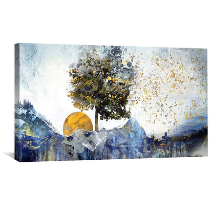 Radiant Tree and Sunset Oil Painting for Modern Home Decor