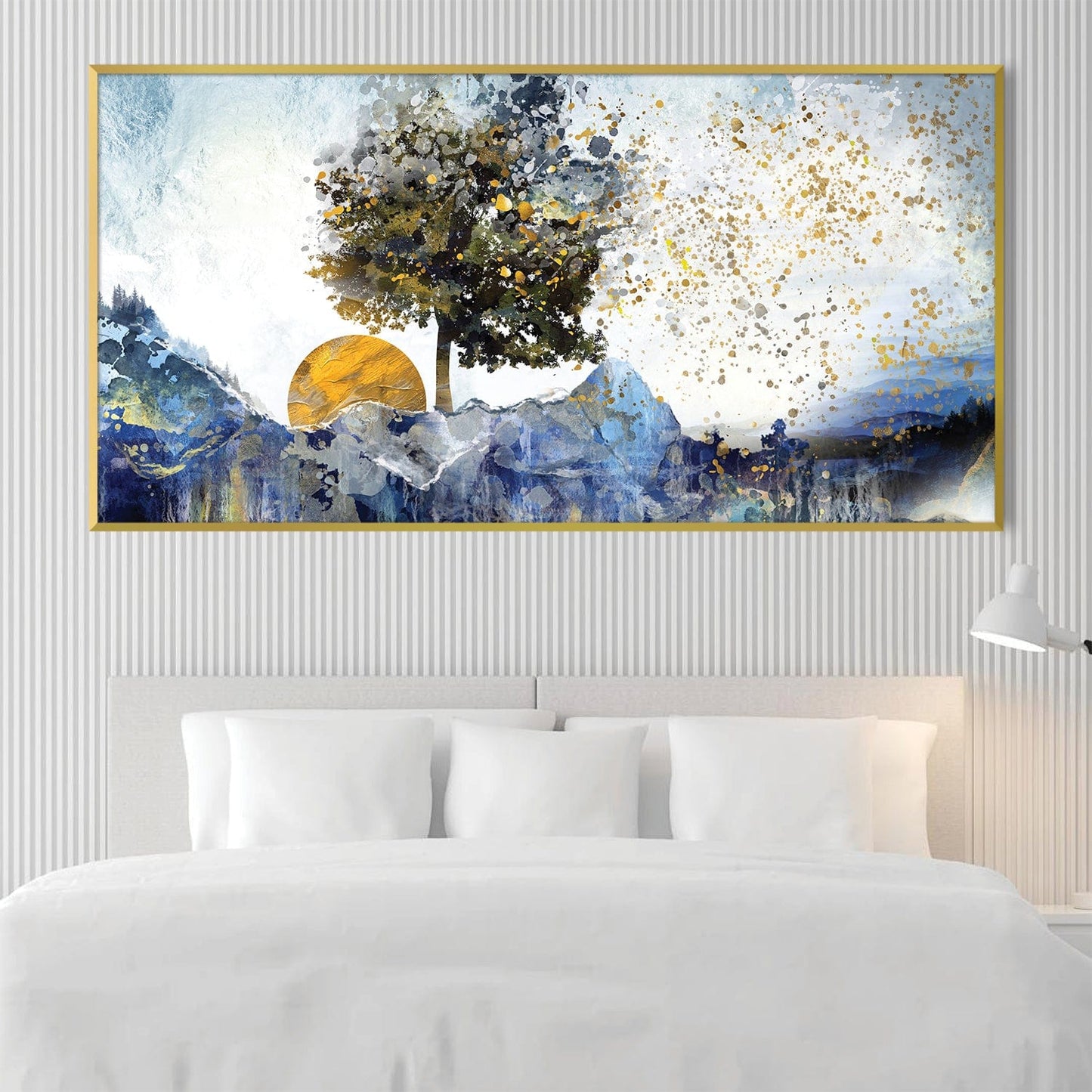 Radiant Tree and Sunset Oil Painting for Modern Home Decor