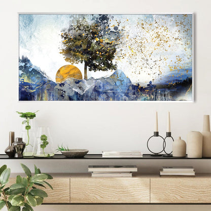 Radiant Tree and Sunset Oil Painting for Modern Home Decor