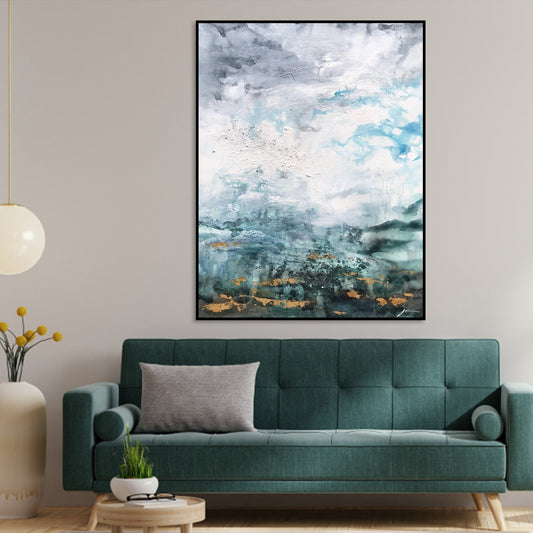 Serene Coastal Horizon: Abstract Oil Painting for Modern Living Spaces