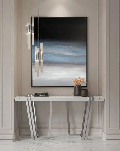 Serene Modern Abstract Oil Painting with Calming Blue and Black Hues