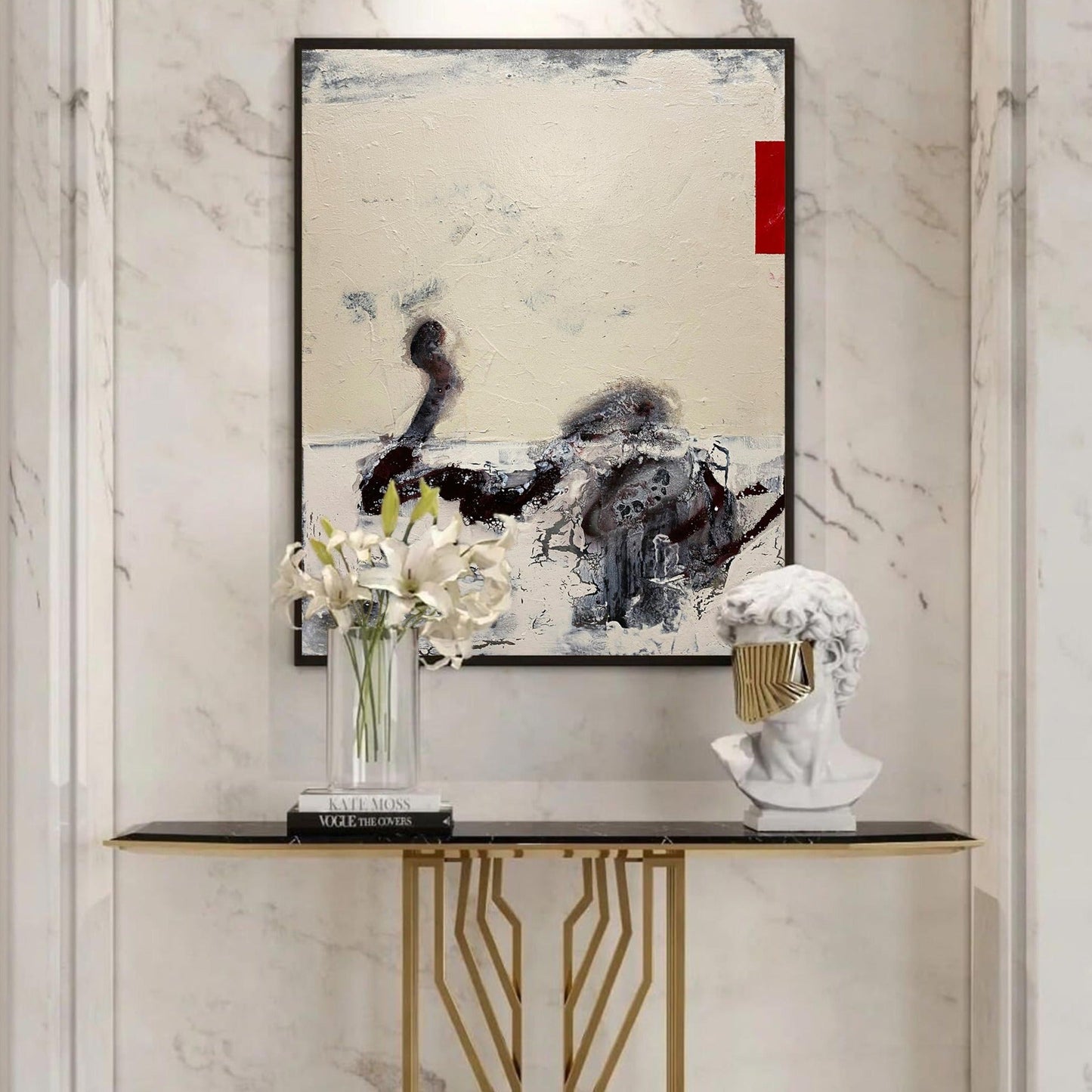 Contemporary Beige Abstract Oil Painting for Modern Home Decor