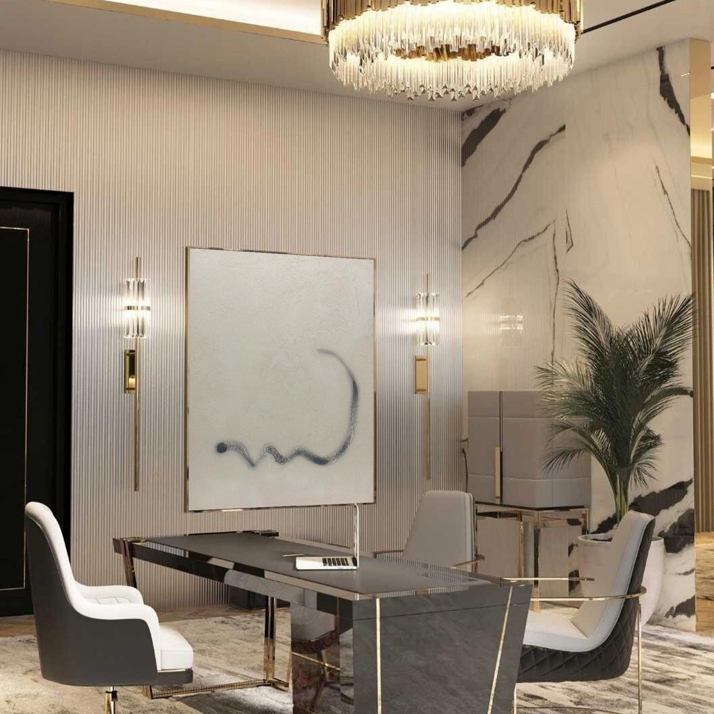 Contemporary Beige Abstract Oil Painting for Modern Home Decor