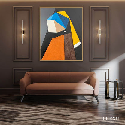 Abstract Minimalist Oil Painting with Vibrant Colors and Geometric Shapes