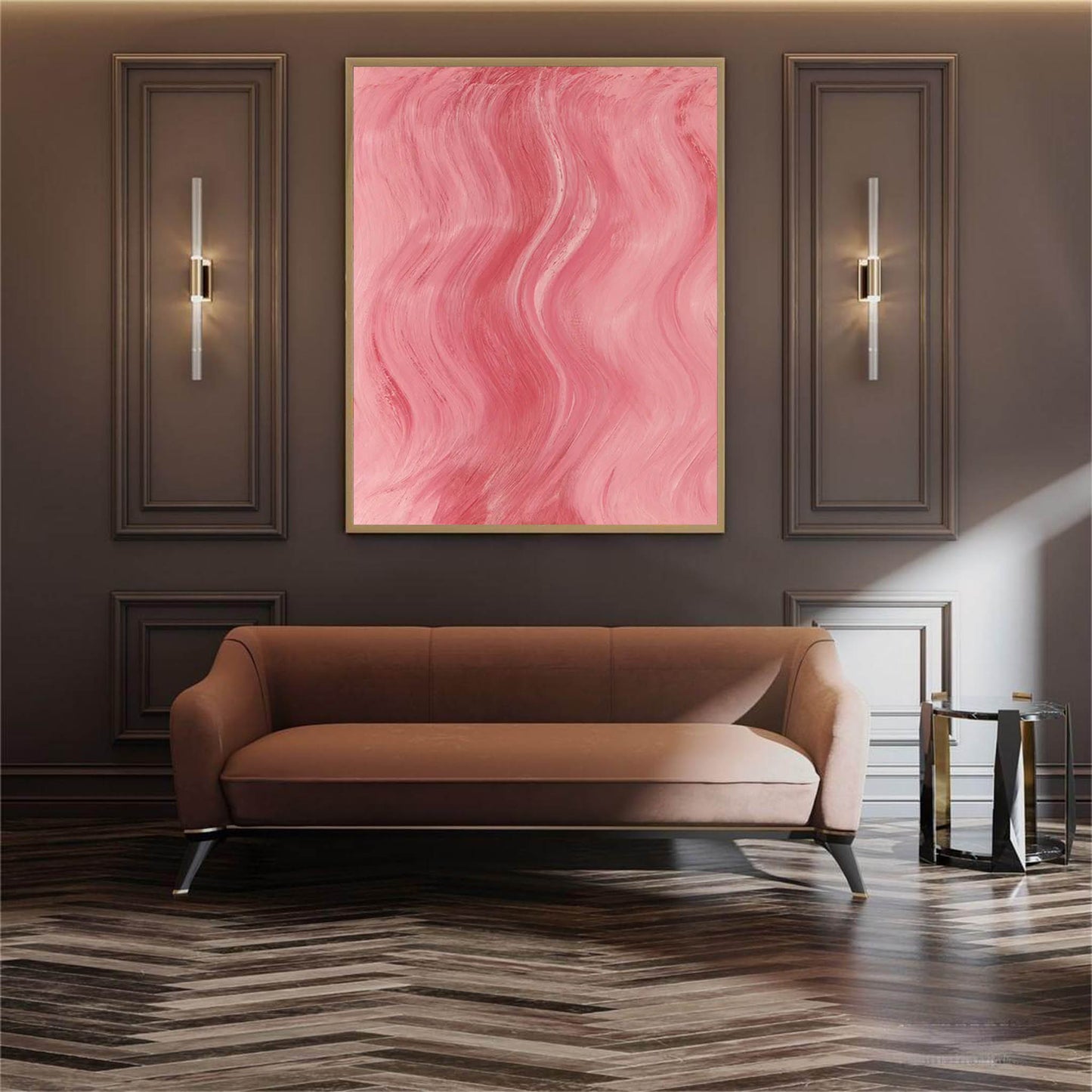 Abstract Pink Waves - Modern Minimalist Oil Painting for Elegant Home Décor