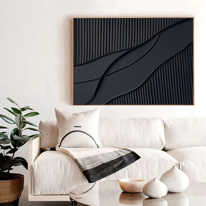 Sleek Black and White Abstract Oil Painting for Modern Home Décor