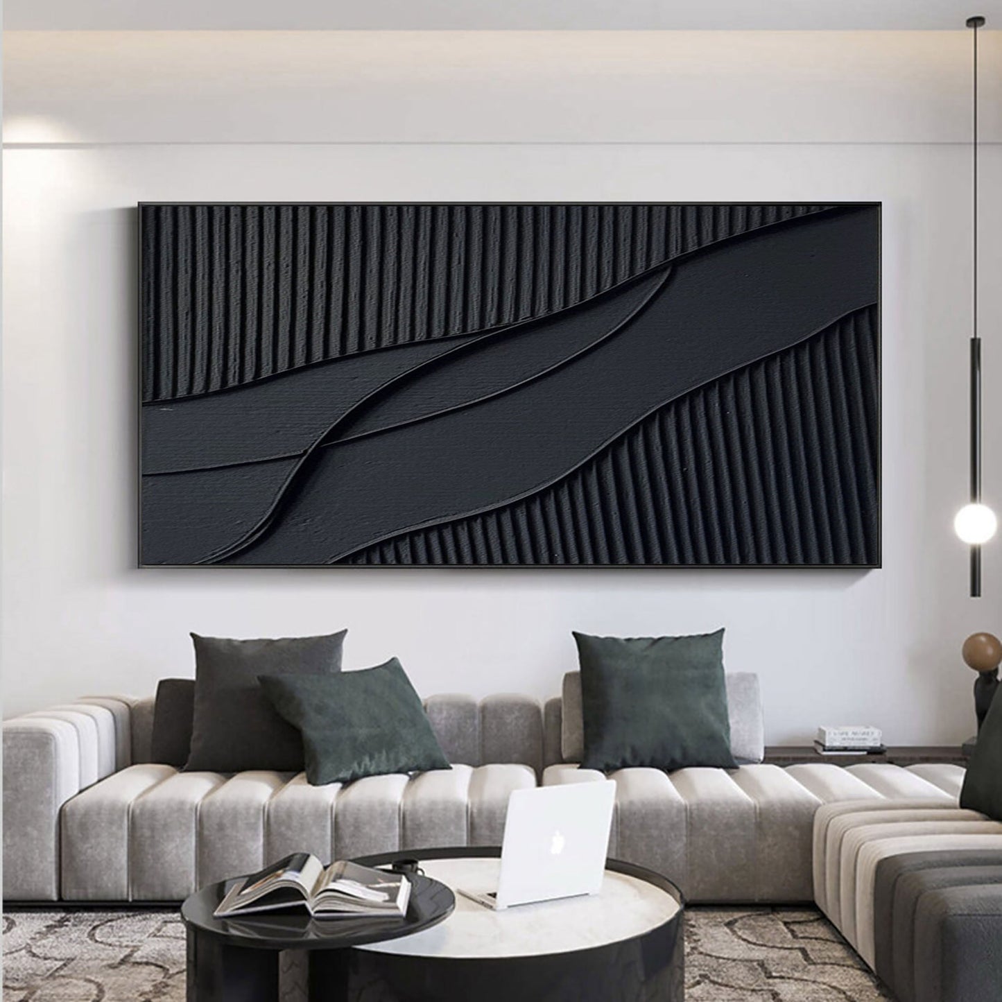 Sleek Black and White Abstract Oil Painting for Modern Home Décor