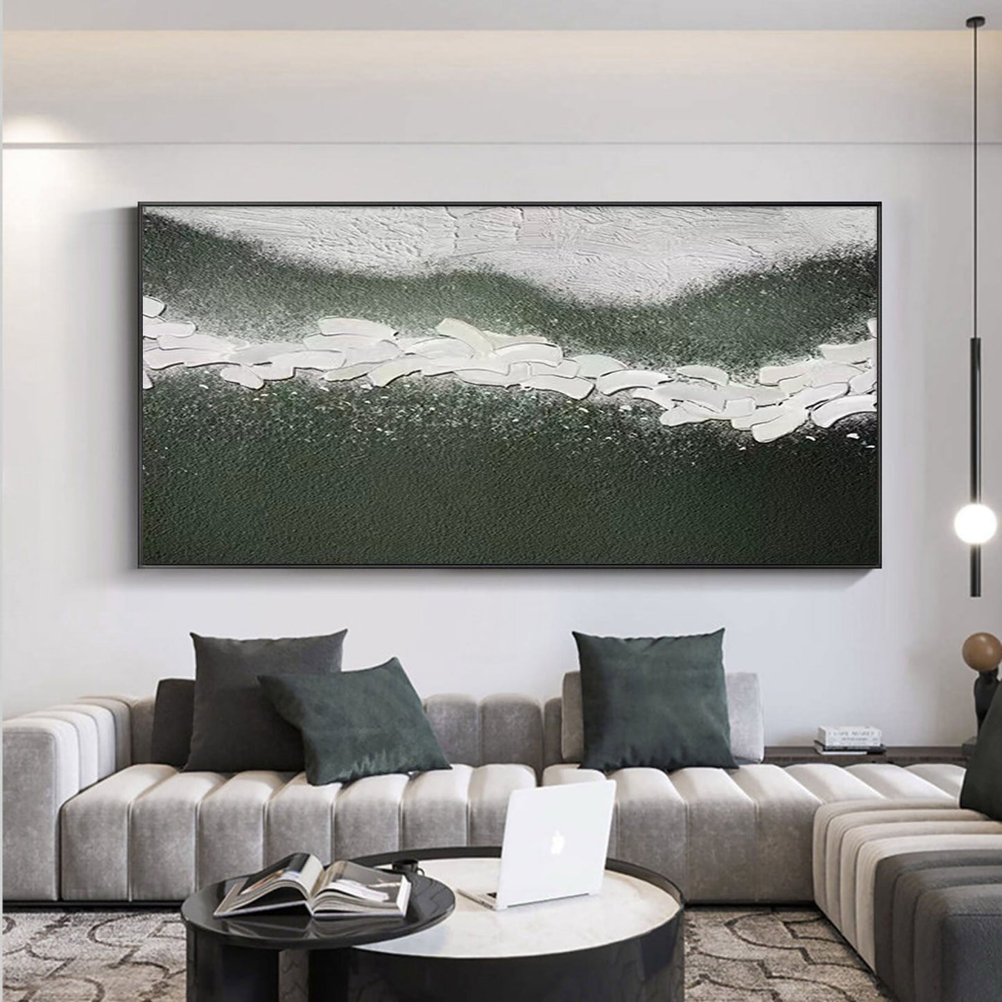 Aqua Serenity: Modern Blue and Green Abstract Oil Painting for Home Decor