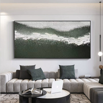 Aqua Serenity: Modern Blue and Green Abstract Oil Painting for Home Decor