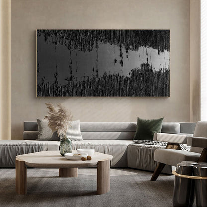 Large Black Textured Oil Painting - Modern Minimalist Canvas Artwork for Contemporary Spaces
