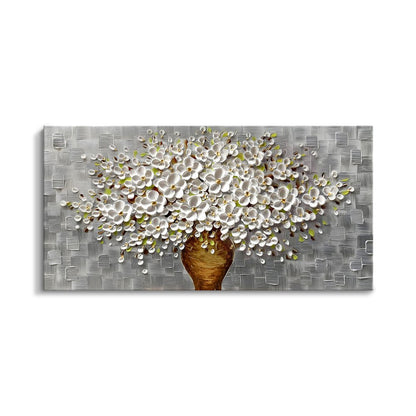 Elegant Floral Canvas: Charming White Blooming Bouquet in Textured Vase Decor