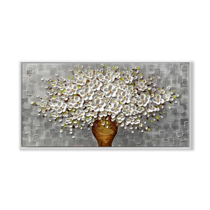 Elegant Floral Canvas: Charming White Blooming Bouquet in Textured Vase Decor