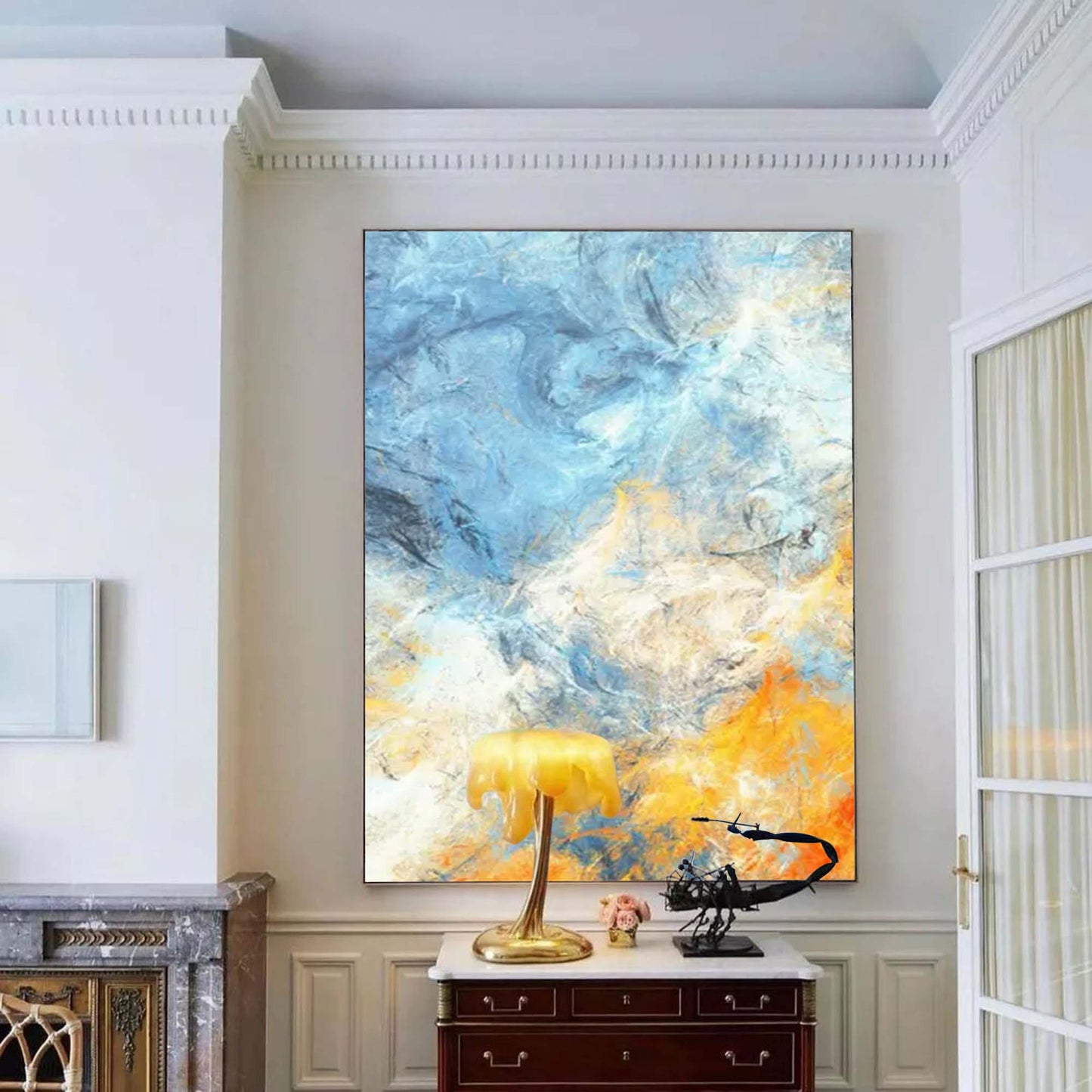 Vibrant Abstract Oil Painting in Blue and Orange Tones for Modern Art Decor