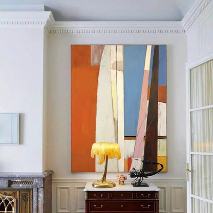 Modern Abstract Oil Painting with Vibrant Colors and Geometric Shapes