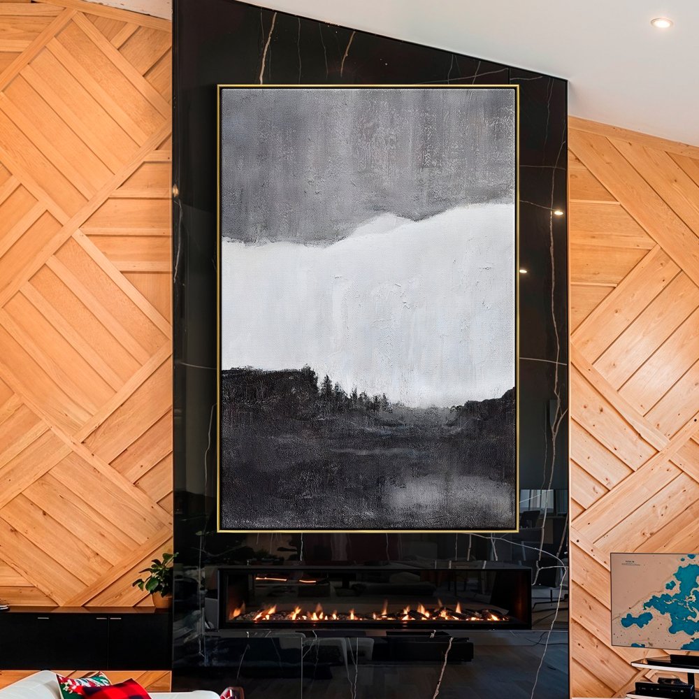 Abstract Monochrome Landscape Oil Painting for Elegant Home Décor