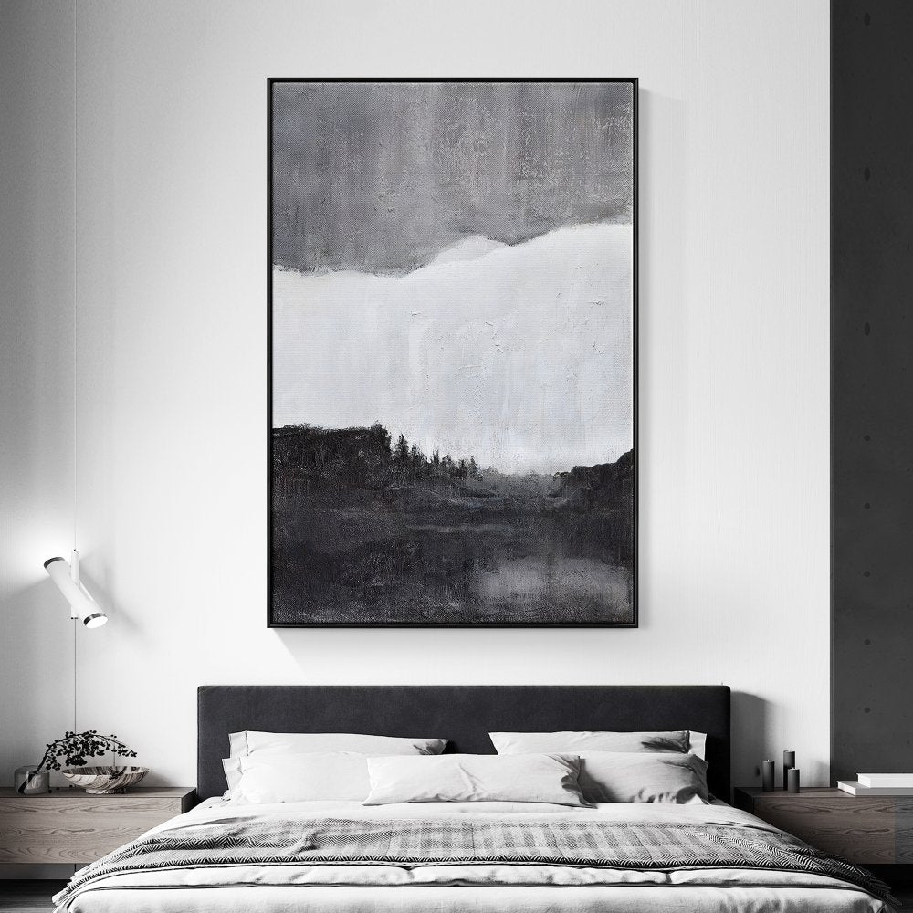 Abstract Monochrome Landscape Oil Painting for Elegant Home Décor