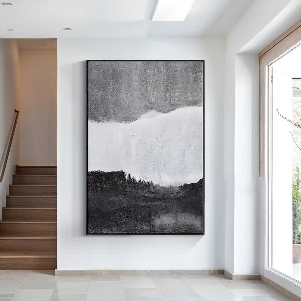 Abstract Monochrome Landscape Oil Painting for Elegant Home Décor