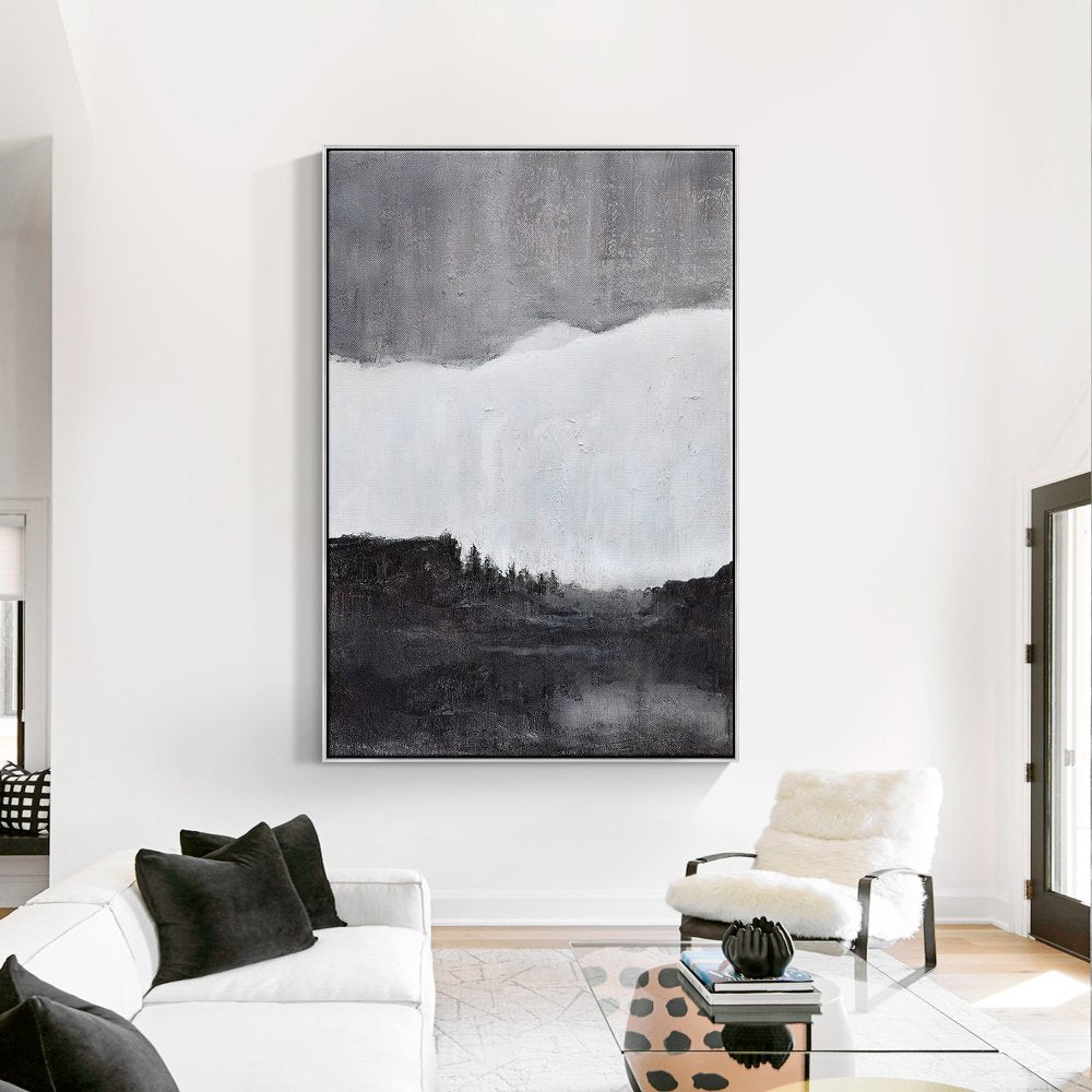 Abstract Monochrome Landscape Oil Painting for Elegant Home Décor